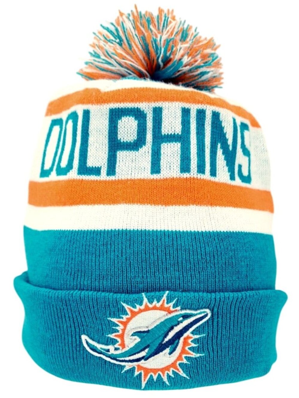 Miami Dolphins New Era Knit Beanie Stocking Cap NFL Logo Cuffed Hat Wool Retro